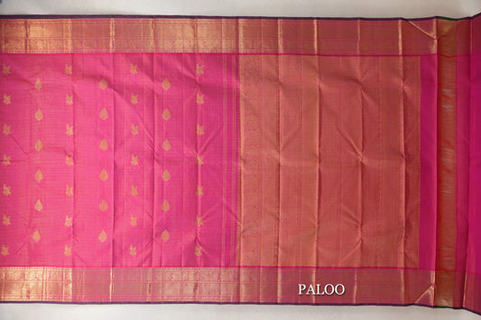 Orangish Pink with Dark Bottle Green Selvedge Vintage Kanjivaram Silk Saree by Shreenivas Silks PSSR0110282 - Parisera