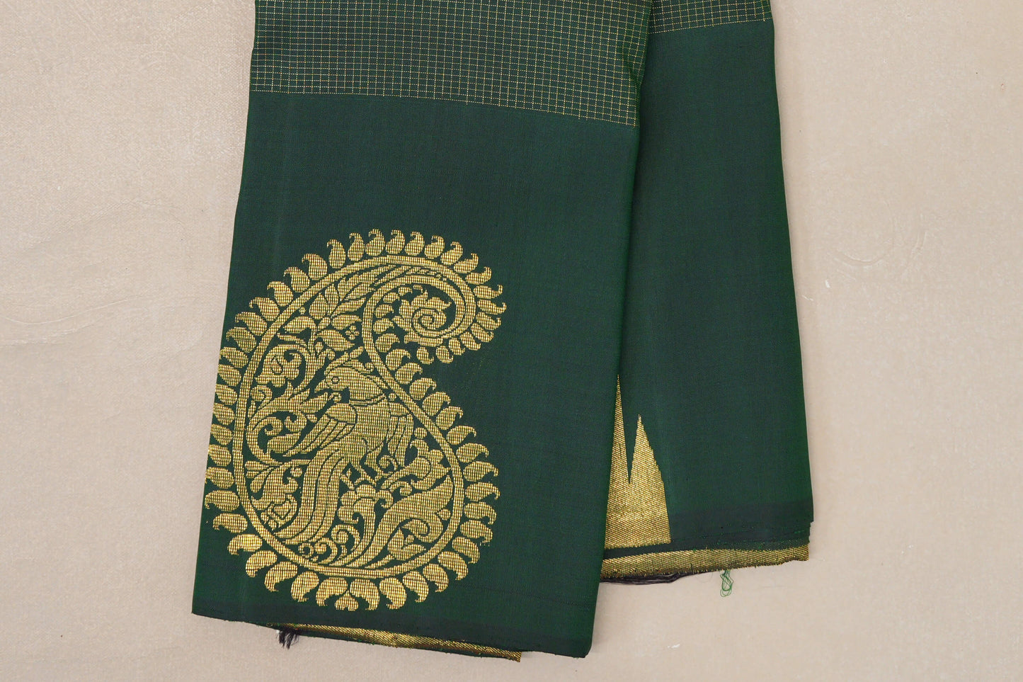 Deep Bottle Green with Temple Borders Vintage Kanjivaram Silk Saree by Shreenivas Silks PSSR019172