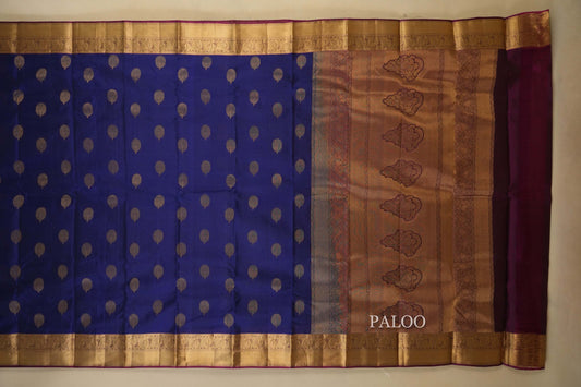 Ink Blue with Magenta Light Weight Kanchipuram Silk Saree Paloo