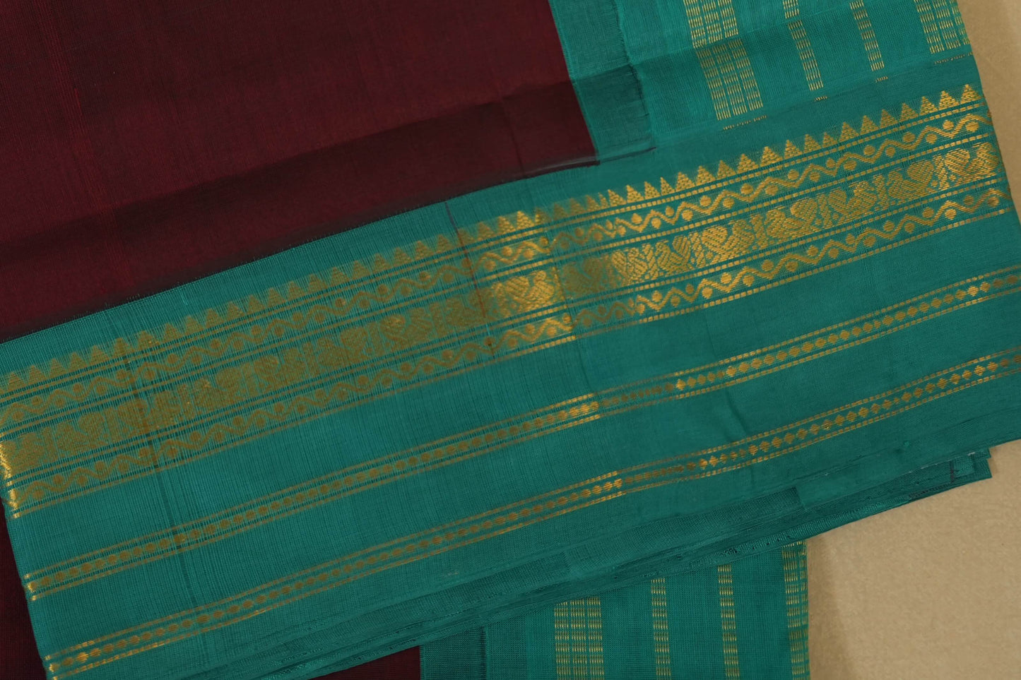 Deep Brown Silk Cotton Saree border zoom