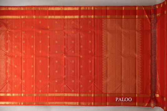 Reddish Orange Vaira Oosi Vintage Kanjivaram Silk Saree paloo