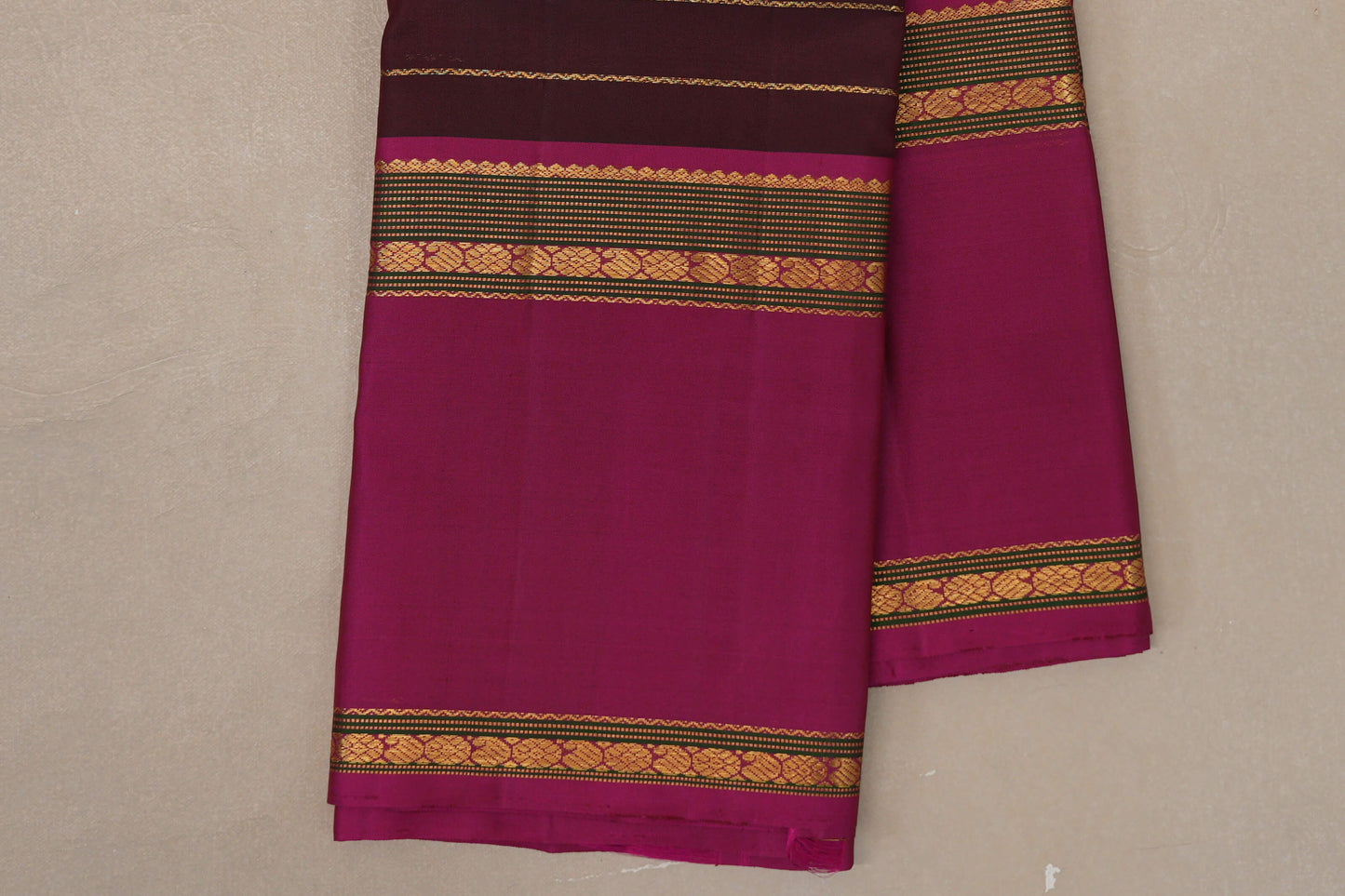 Dark Maroon with Deep Pink Rettai Pettu Borders Vintage Kanjivaram Silk Saree by Shreenivas Silks PSSR019181