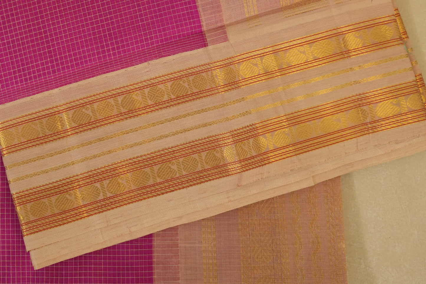 Pink with Half White Borders Silk Cotton Saree border zoom