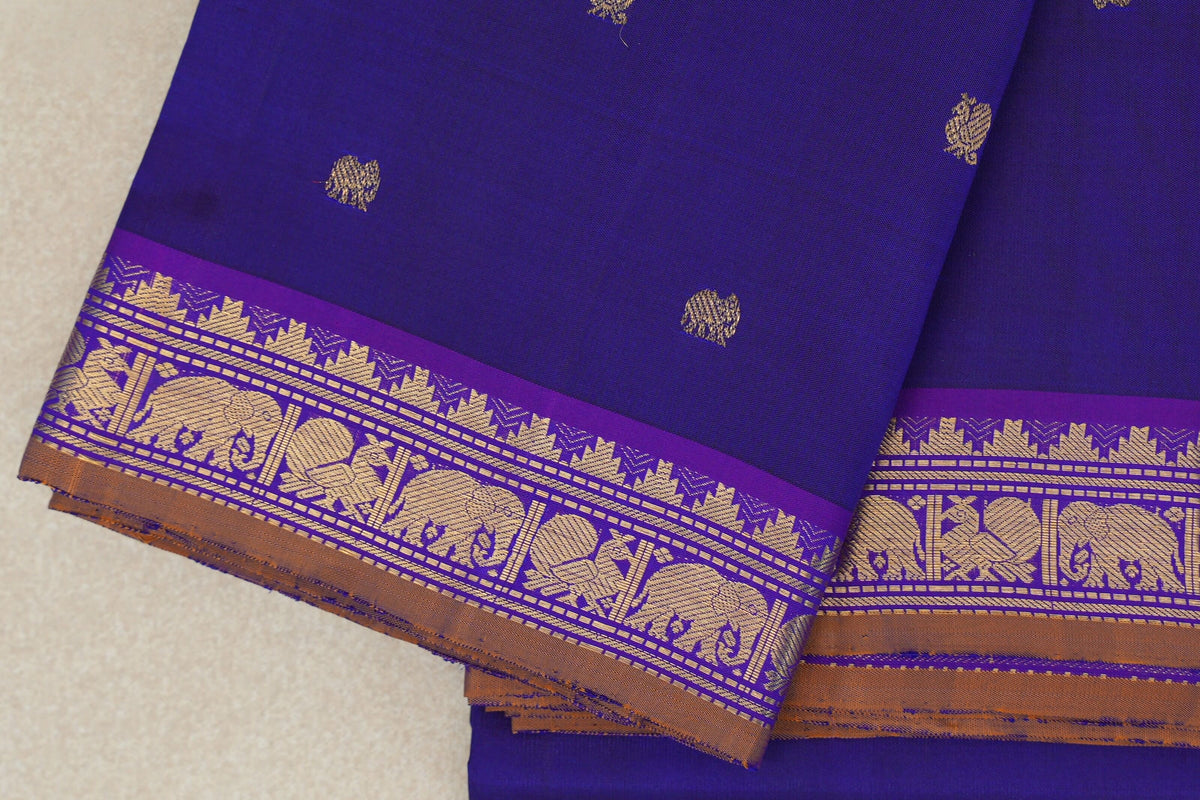 Deep Violet Purple with Violet Purple Borders Vintage Kanjivaram Silk Saree by Shreenivas Silks border