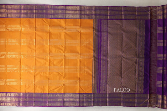Mustard Orange with Deep Purple Borders Vintage Kanjivaram Silk Saree paloo