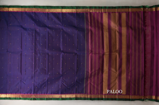 Deep Blue Vintage Kanjivaram Silk Saree paloo