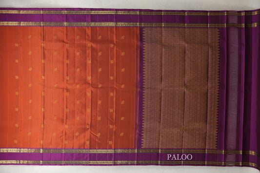 Rust Orange with Deep Violet Rettai Pettu Borders Vintage Kanjivaram Silk Saree paloo