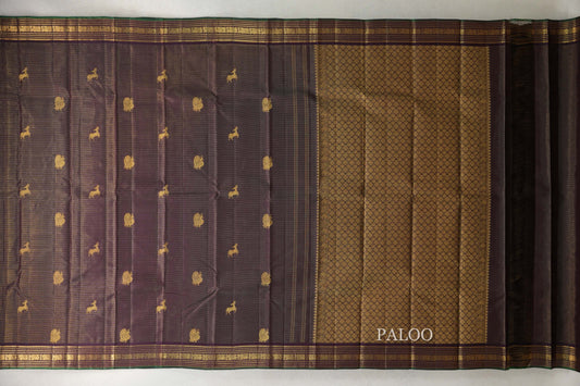 Deep Plum Brown Vaira Oosi Vintage Kanjivaram Silk Saree paloo
