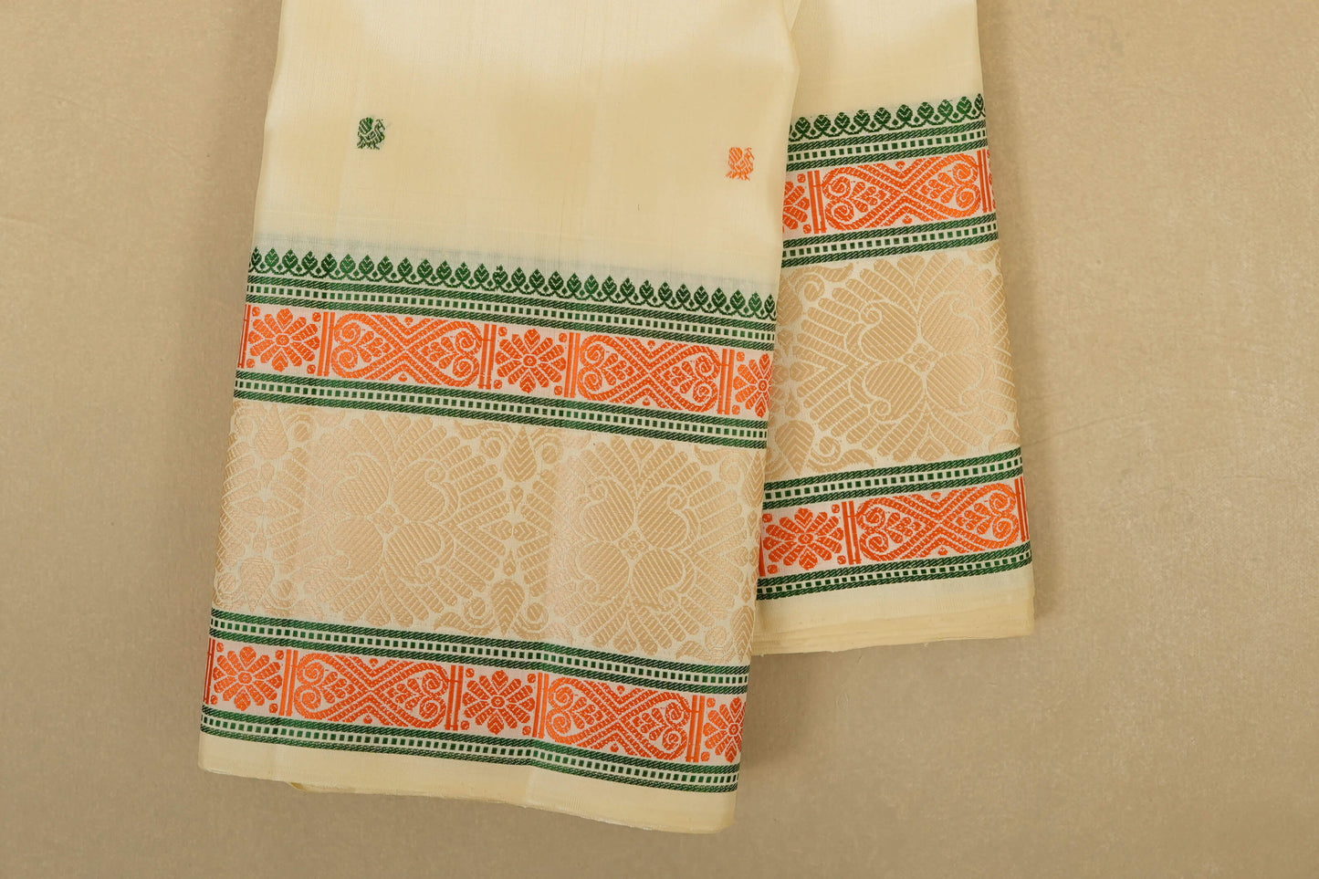 Off-white with Multi Color Borders Kanjivaram Silk Saree borders