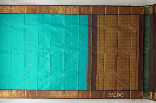 Aqua Green with Manthulir Borders Vintage Kanjivaram Silk Saree paloo