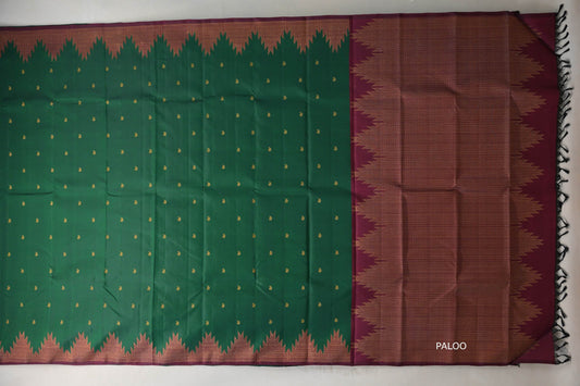 Emerald Green with reddish maroon Vintage Kanjivaram Silk Saree by Shreenivas Silks PSSR019202