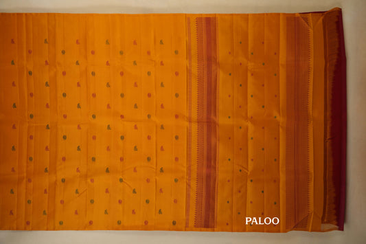 Mustard Borderless Kanjivaram Silk Saree paloo