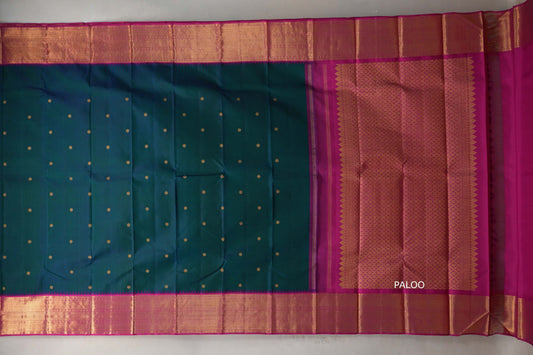 Peacock blue with Bright Pink Vintage Kanjivaram Silk Saree by Shreenivas Silks PSSR019209