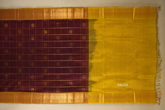 Burgundy Maroon with lemon green Borders Silk Cotton Saree paloo