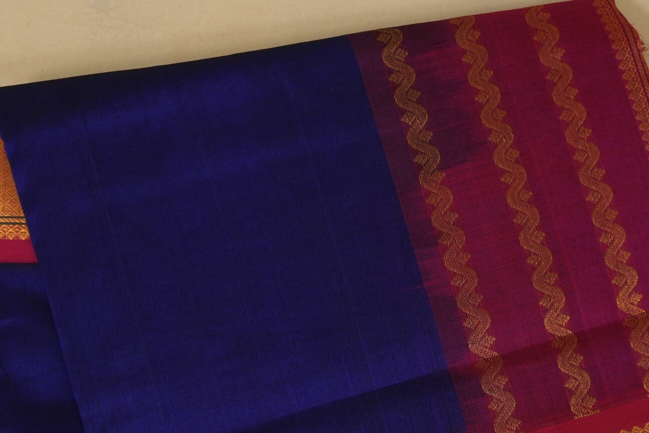 Dark violet with pink Borders Silk Cotton Saree body