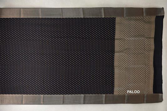 Jet Black Mysore Silk Saree paloo