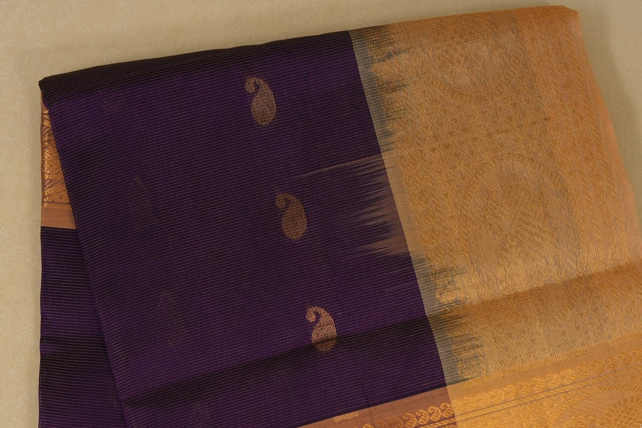 Purple with sandal Borders Silk Cotton Saree body