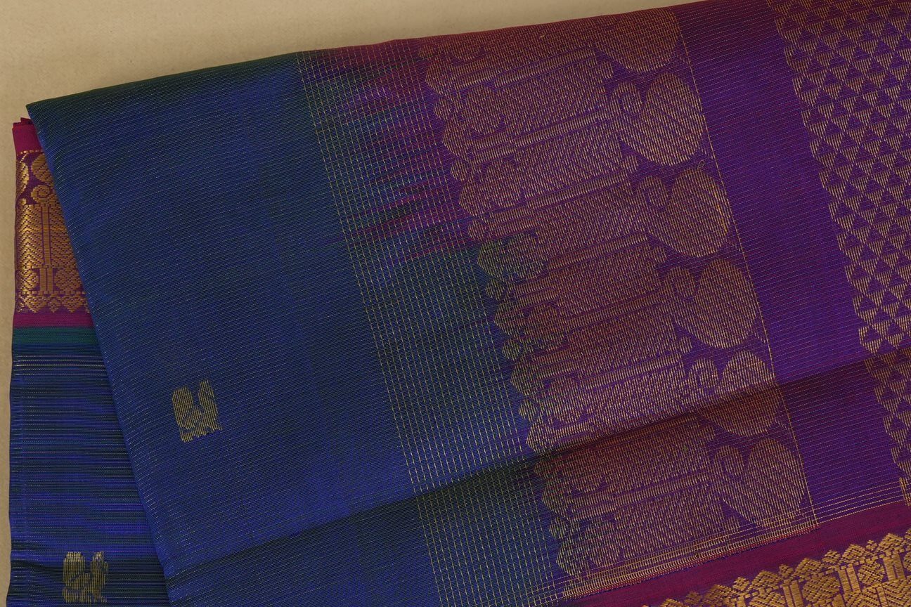 Peacock Blue with dark pink Borders Silk Cotton Saree body
