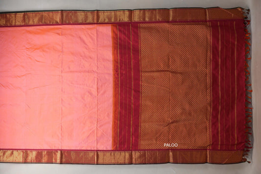 Orangish Pink Ten Yards Silk Saree by Shreenivas Silks PSSR019223