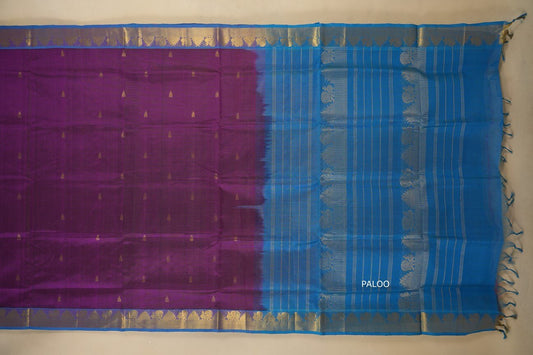 Magenta with Sky Blue Borders Silk Cotton Saree paloo