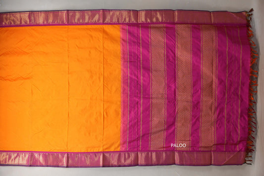 Mango Orange with magenta borders Ten Yards Silk Saree by Shreenivas Silks PSSR019227