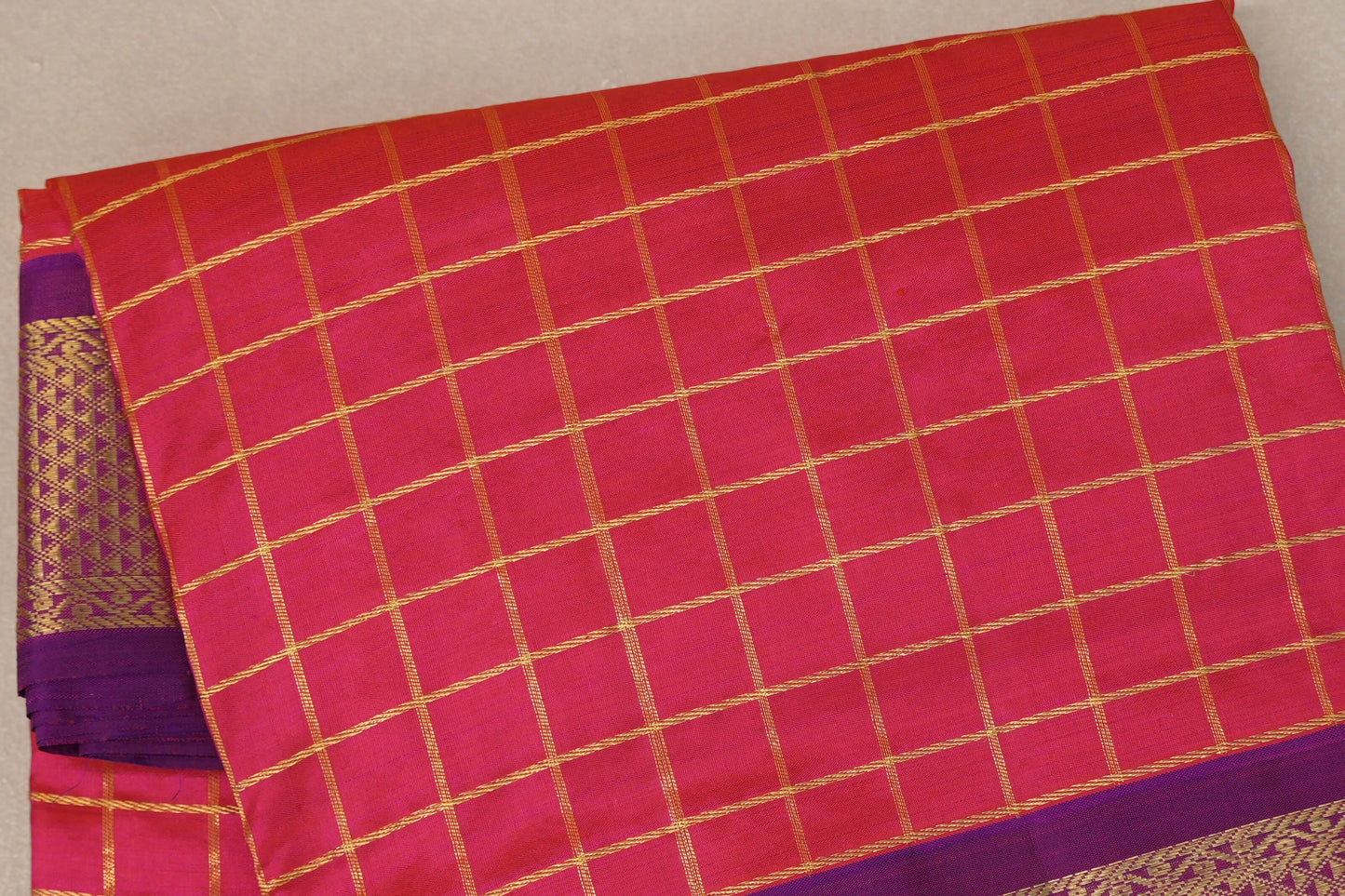 Bright Orangish Pink with deep purple Ten Yards Silk Saree by Shreenivas Silks PSSR019229