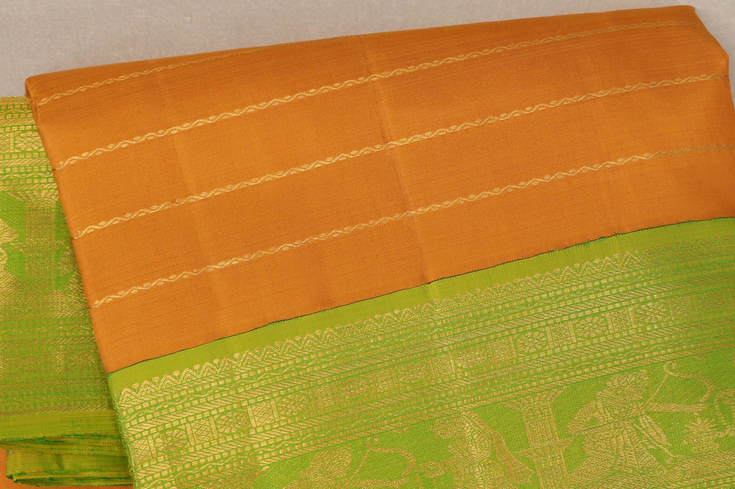 Mango Yellow with bright leaf green Ten Yards Silk Saree by Shreenivas Silks PSSR019230