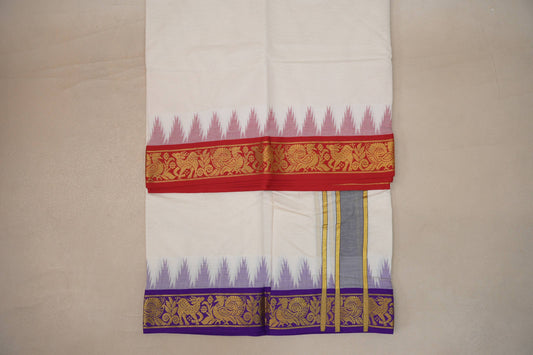9 Mulam Cotton Muhurtham Dhoti with 5 Mulam Angavastram by Shreenivas Silks PSSR01DH102 - Parisera