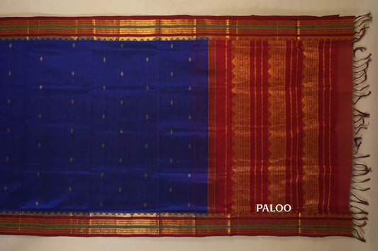 Ink Blue with Maroon Borders Silk Cotton Saree paloo