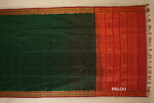 Bottle Green with Maroon Borders Silk Cotton Saree paloo