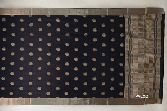Jet Black Mysore Silk Saree paloo