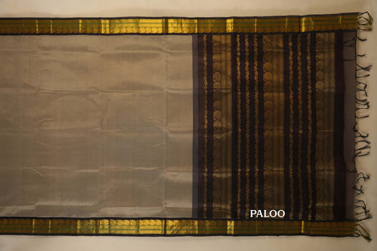 Light Grey with Deep Brown Borders Silk Cotton Saree paloo