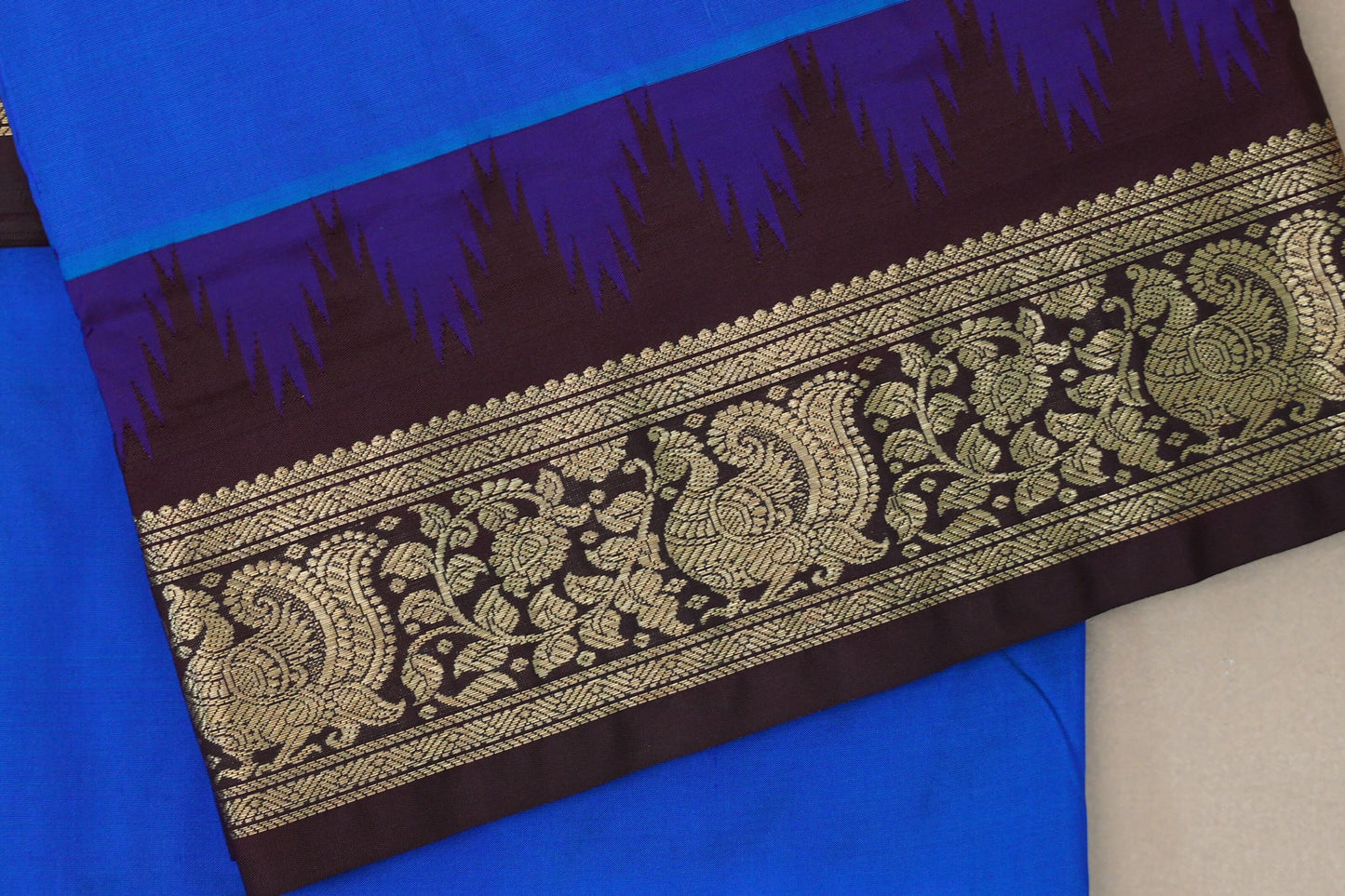 Blue with Deep Coffee Brown Borders Ten Yards Silk Saree by Shreenivas Silks PSSR019233