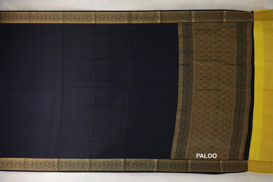Jet Black Mysore Silk Saree paloo
