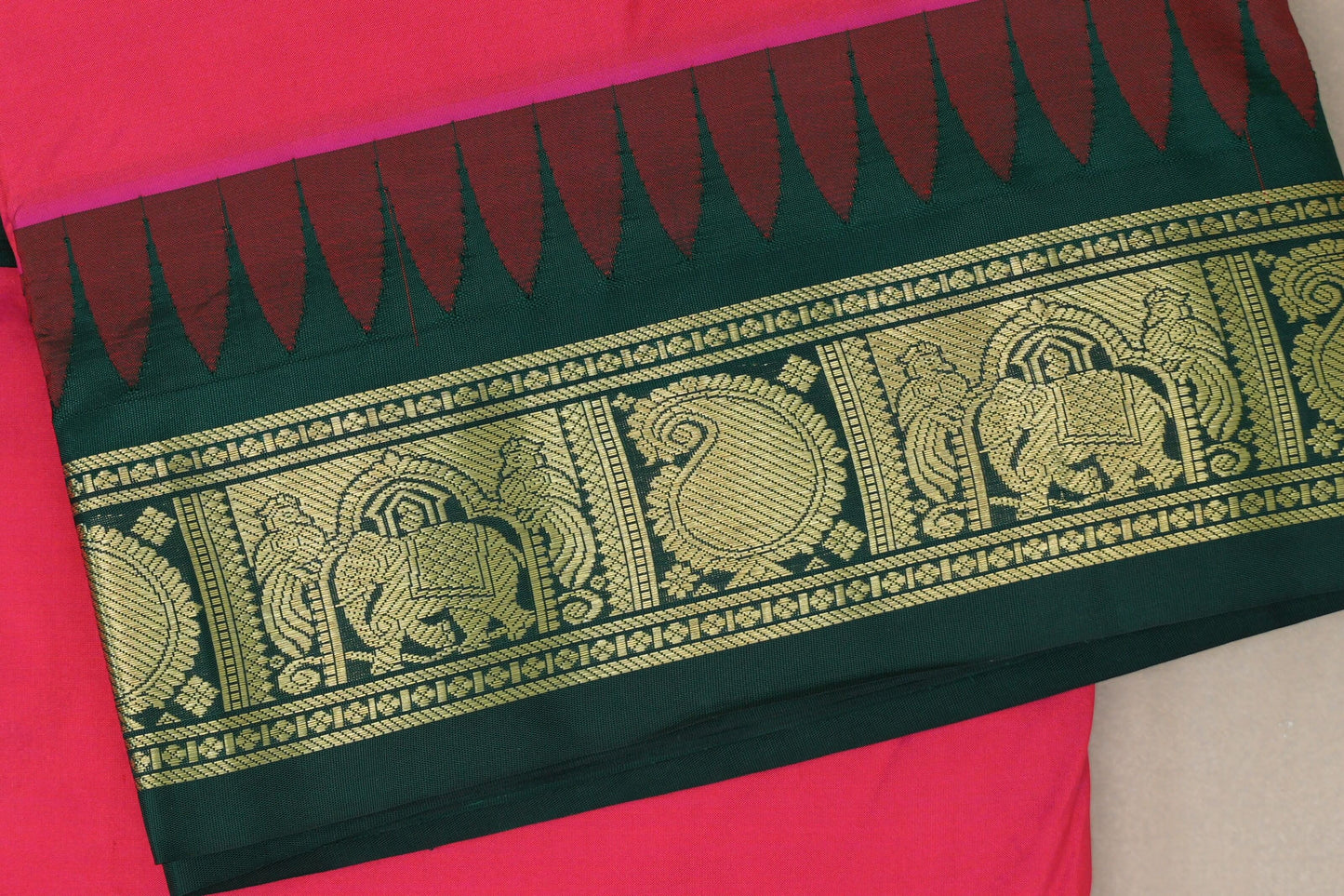 Bright blue Ten Yards Silk saree border zoom
