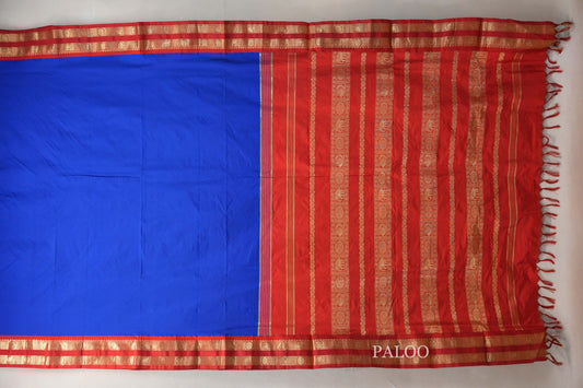 Azure Blue Ten Yards Silk Saree paloo