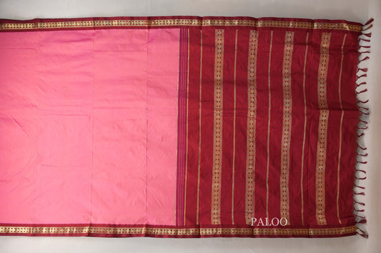 light rani pink Ten Yards Silk Saree paloo