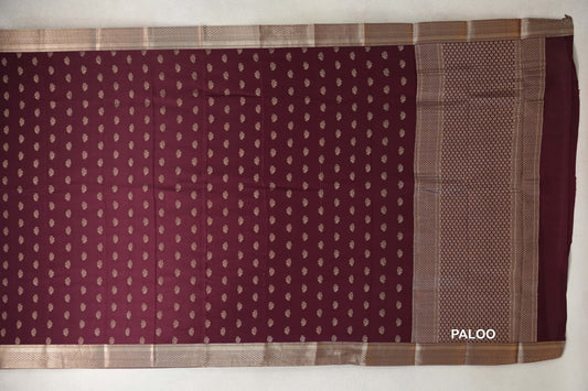 Wine Maroon Mysore Silk Saree by Shreenivas Silks paloo