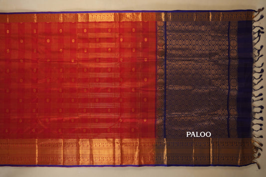 Red with Zari Checks Vintage Silk Cotton Saree paloo