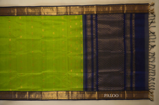 Parrot Green Silk Cotton Saree Paloo