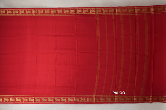 Bright Red Mysore Silk Saree by Shreenivas Silks paloo