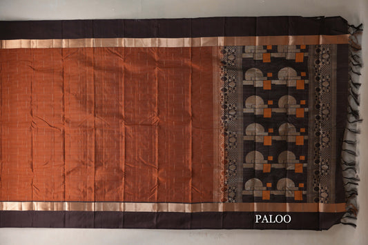 Light Brown with Dark Brown Borders Light Weight Kanjivaram Silk Saree paloo
