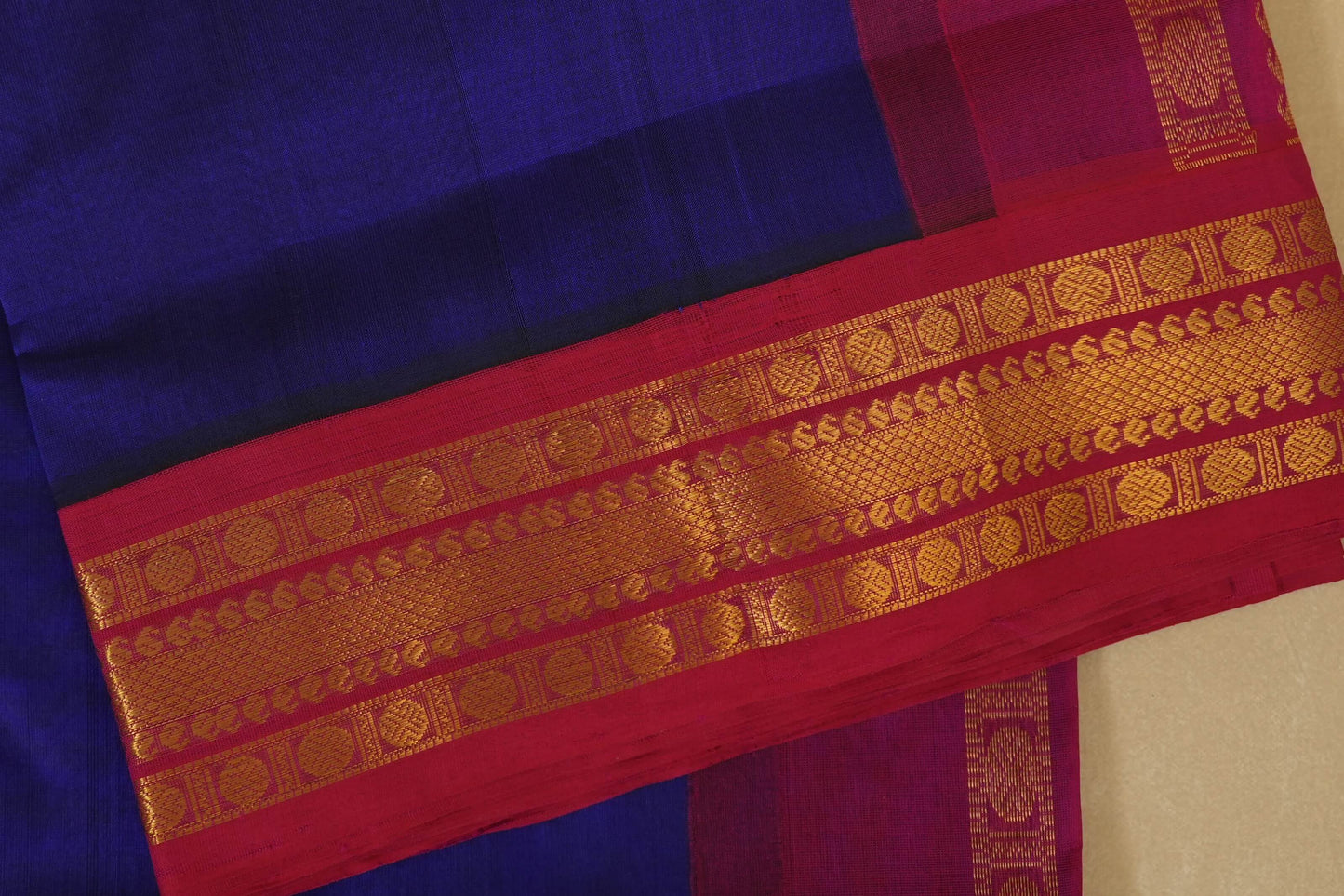 Ink Blue Silk Cotton Saree Border zoom