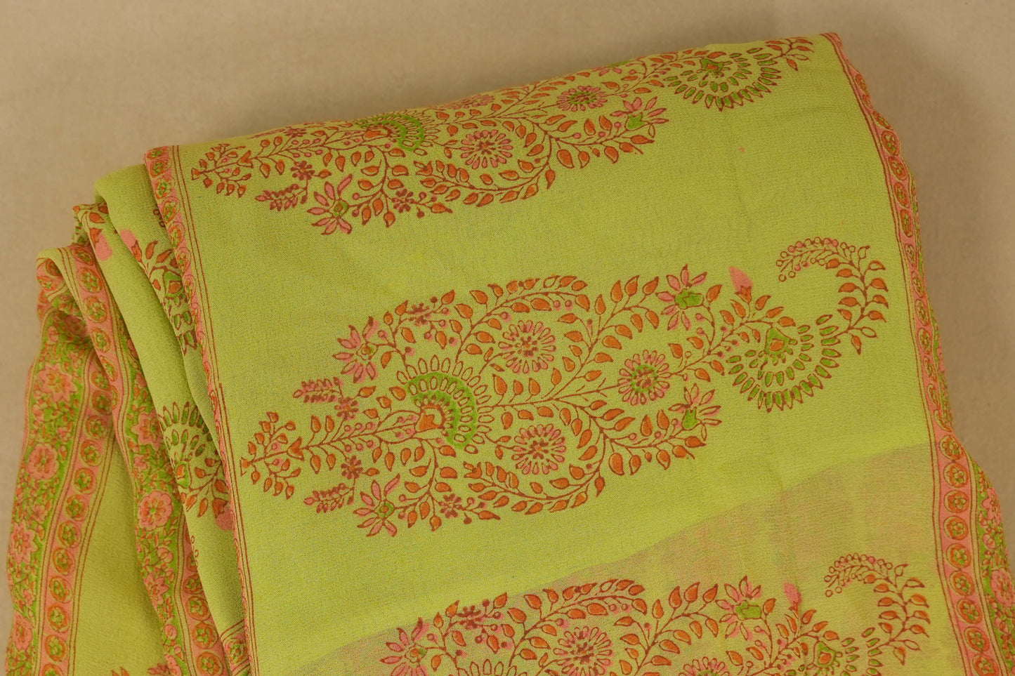 Neon Green/Brown Chiffon saree body