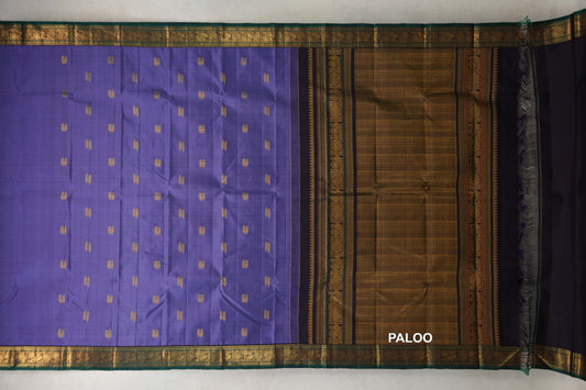 Dark Lavender with Deep Plum Borders with Bottle Green Selvedge Vintage Kanjivaram Silk Saree by Shreenivas Silks paloo