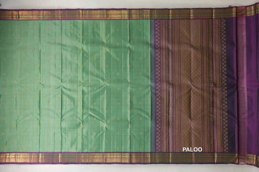 Pastel Green with Dual Tone of Bottle Green and Magenta Borders Vintage Kanjivaram Silk Saree by Shreenivas Silks paloo