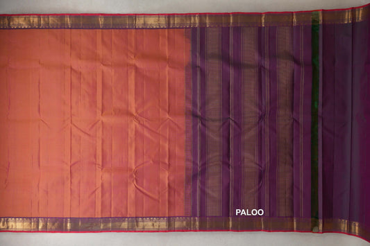 Dual Tone of Yellow and Pink Vintage Kanjivaram Silk Saree by Shreenivas Silks paloo