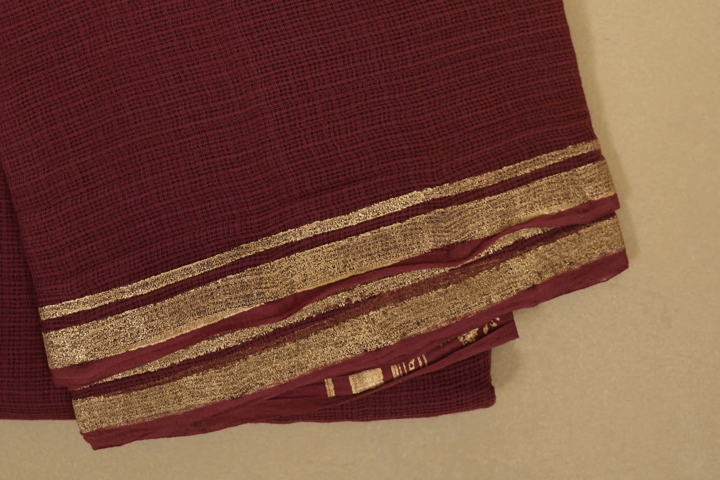 Maroon Kotak Doria saree borders