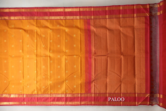 Mustard with Reddish Pink Rettai Pettu Borders Vintage Kanjivaram Silk Saree paloo
