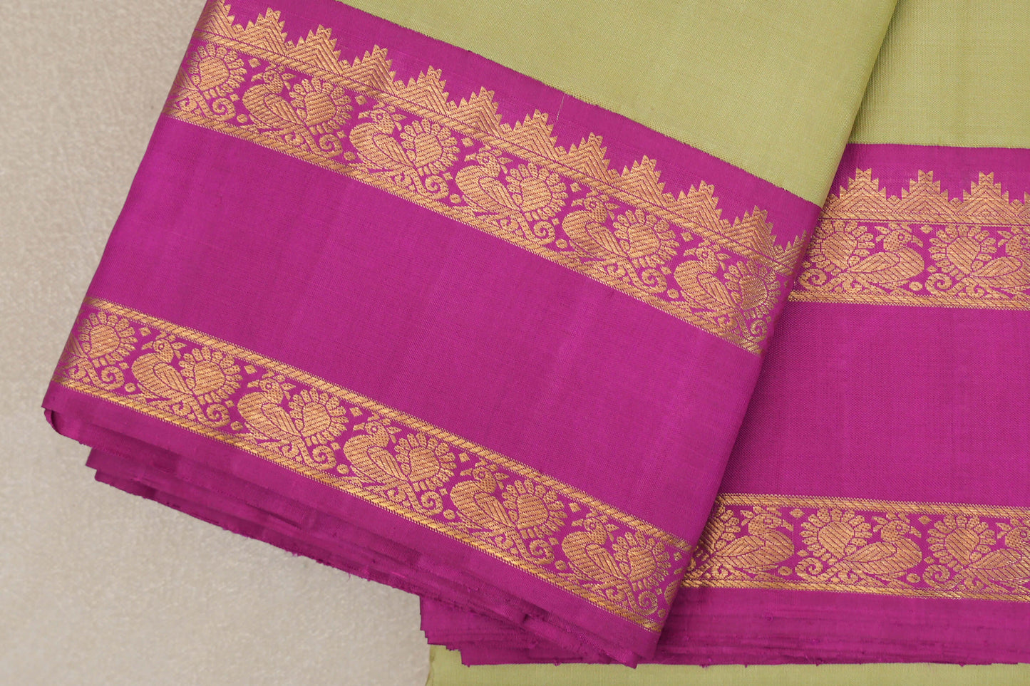 Dry Cardamom Green Vintage Kanjivaram Silk Saree borders